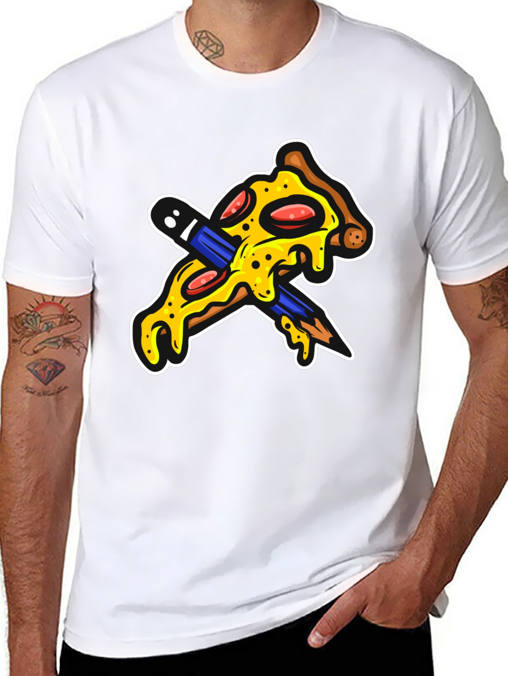 Pizza Pencil Graphic Black T-Shirt