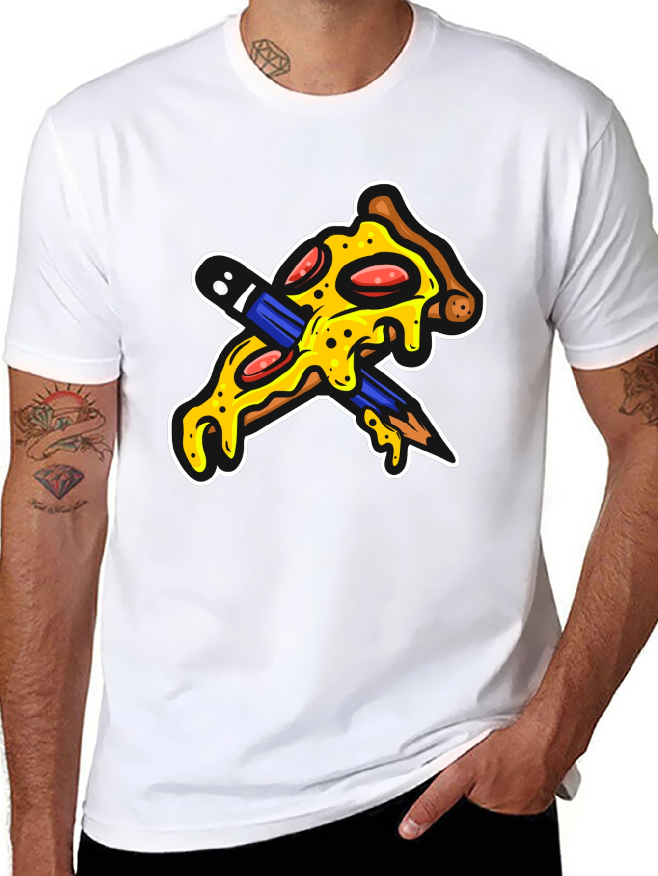 Pizza Pencil Graphic Black T-Shirt