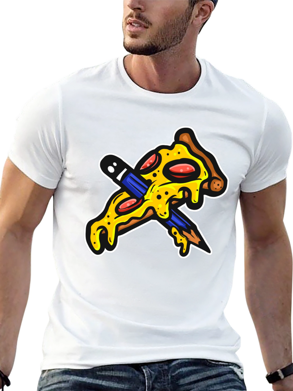 Pizza Pencil Graphic Black T-Shirt