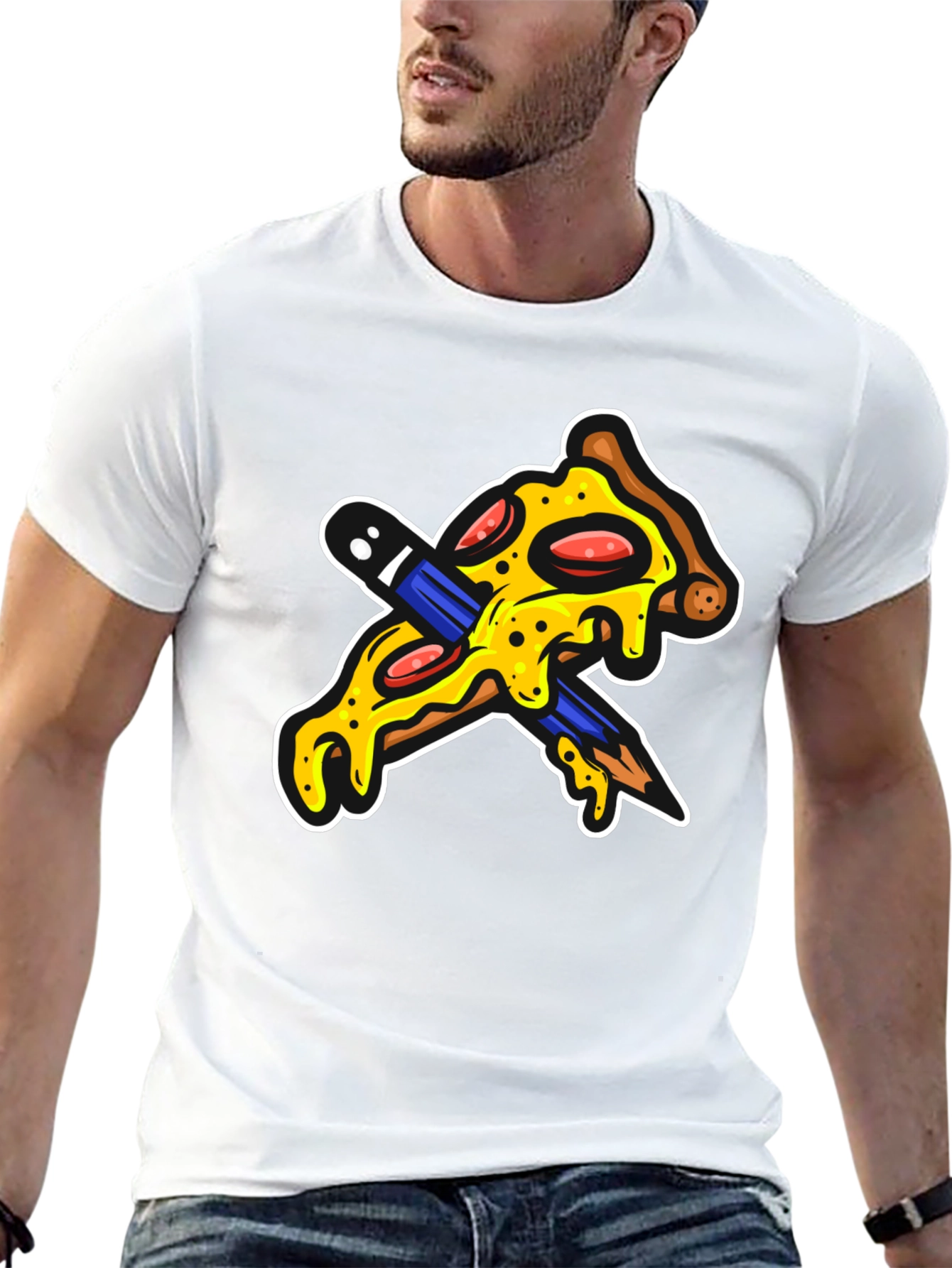 Pizza Pencil Graphic Black T-Shirt