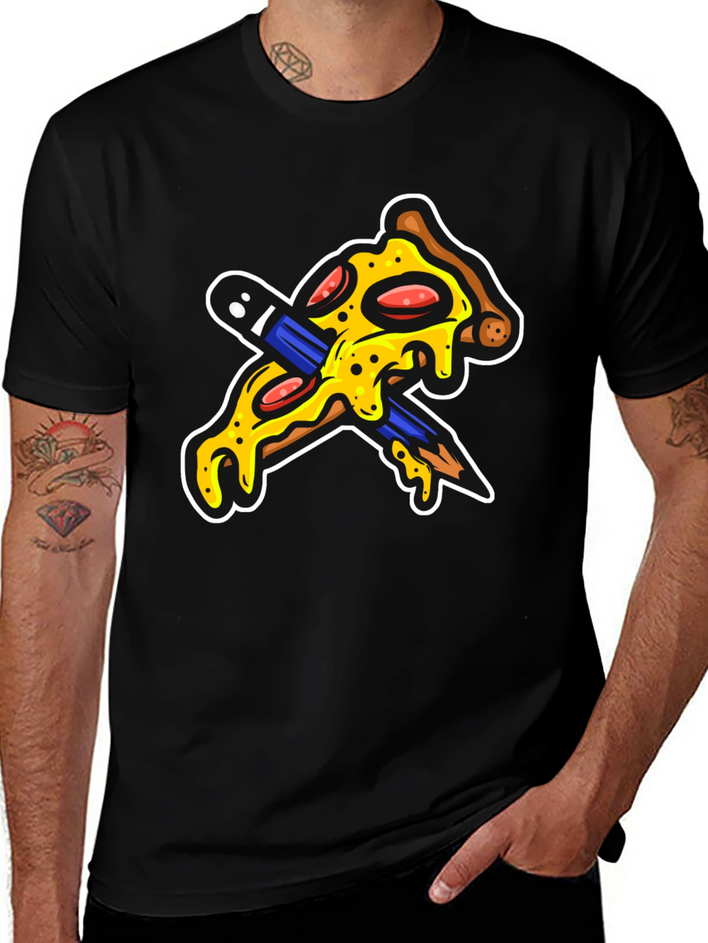 Pizza Pencil Graphic Black T-Shirt