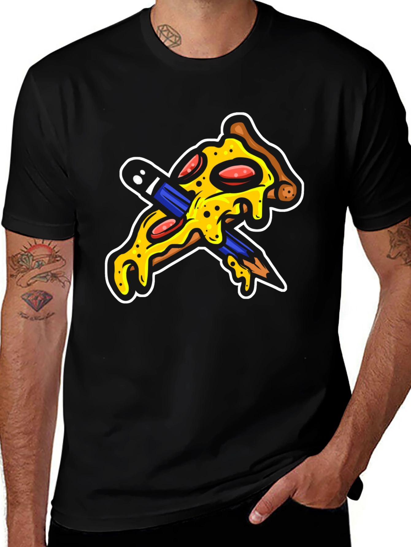 Pizza Pencil Graphic Black T-Shirt
