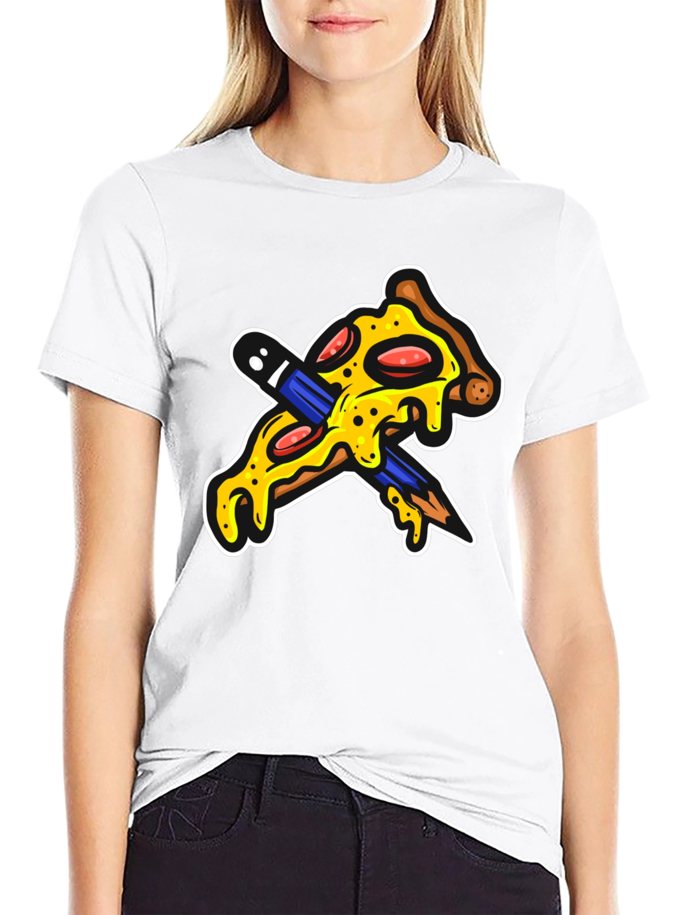 Pizza Pencil Graphic Black T-Shirt