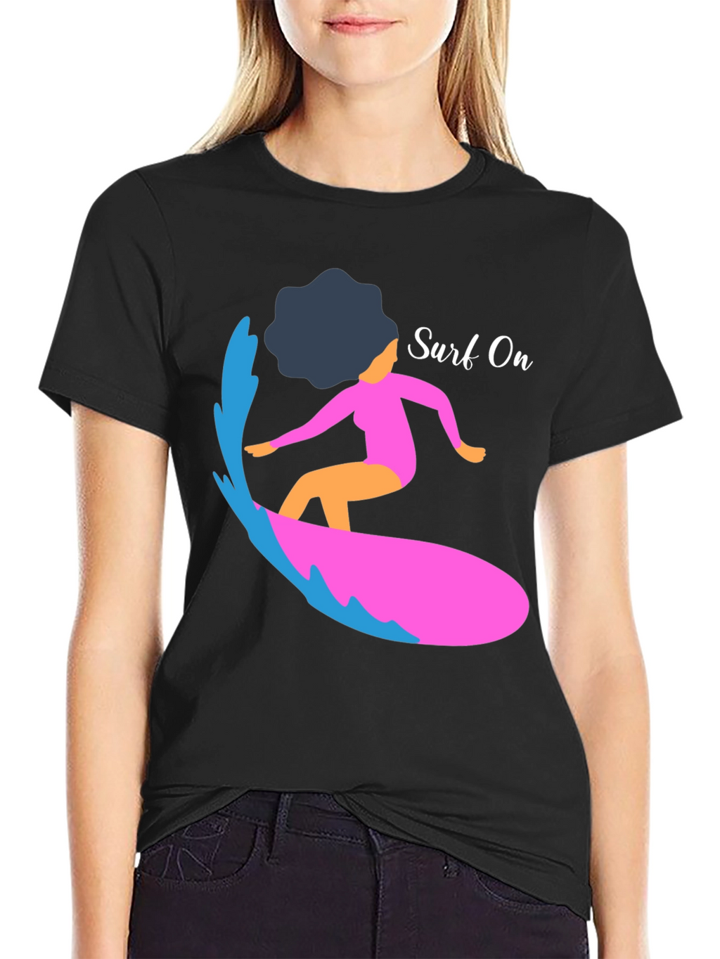 Surf On Graphic Tee - Mens Casual Black T-Shirt