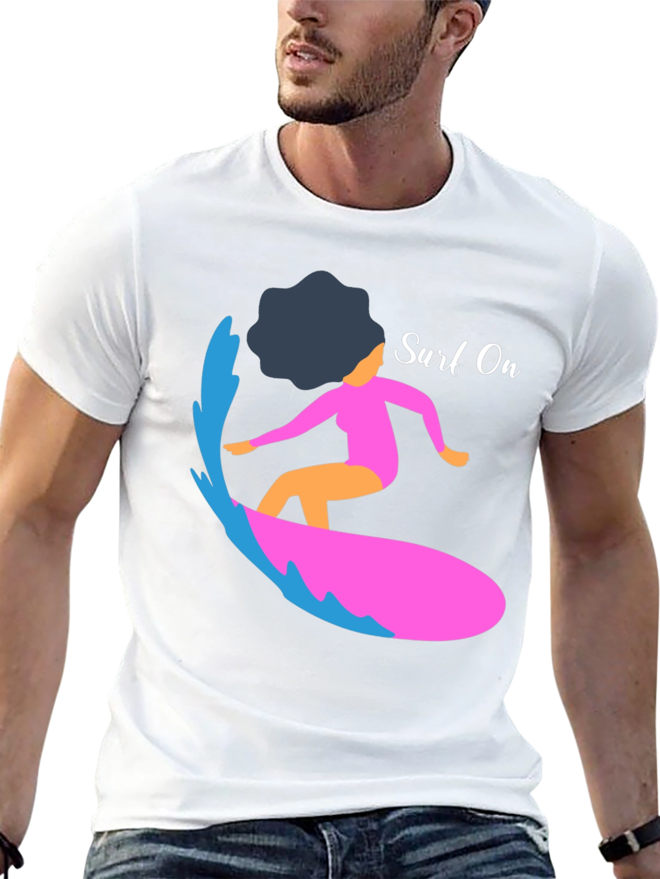 Surf On Graphic Tee - Mens Casual Black T-Shirt