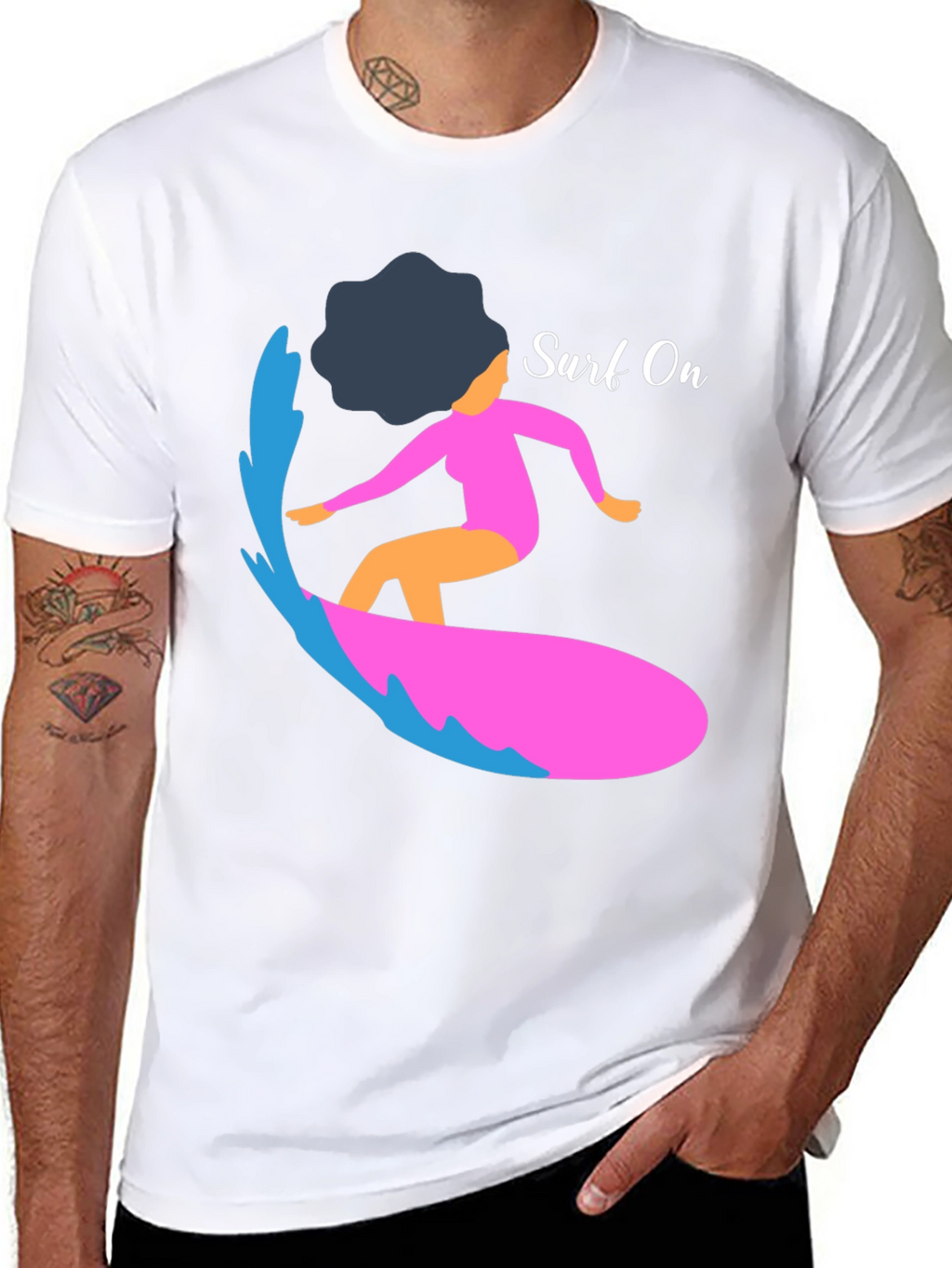 Surf On Graphic Tee - Mens Casual Black T-Shirt