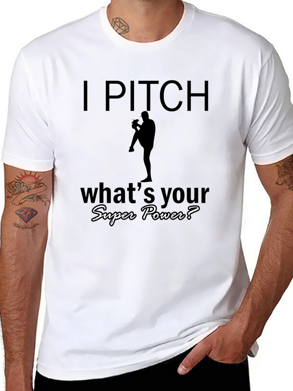 I Pitch Whats Your Superpower Baseball T-Shirt