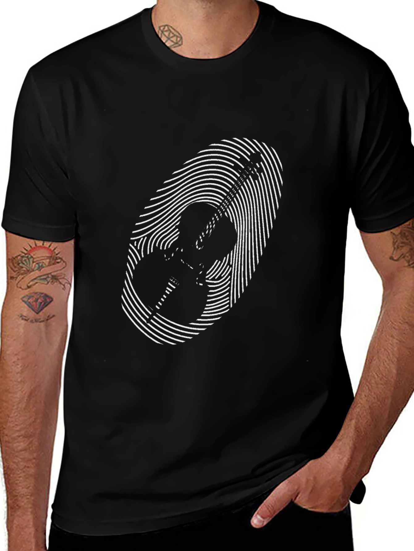 Guitar Fingerprint T-Shirt - Black Music Tee