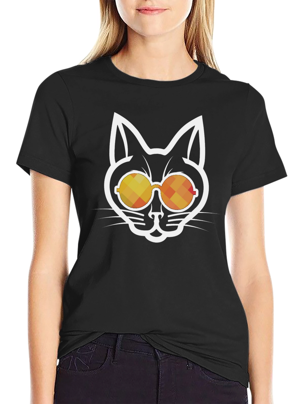 Cool Cat Sunglasses Graphic Tee - Black Cotton Blend