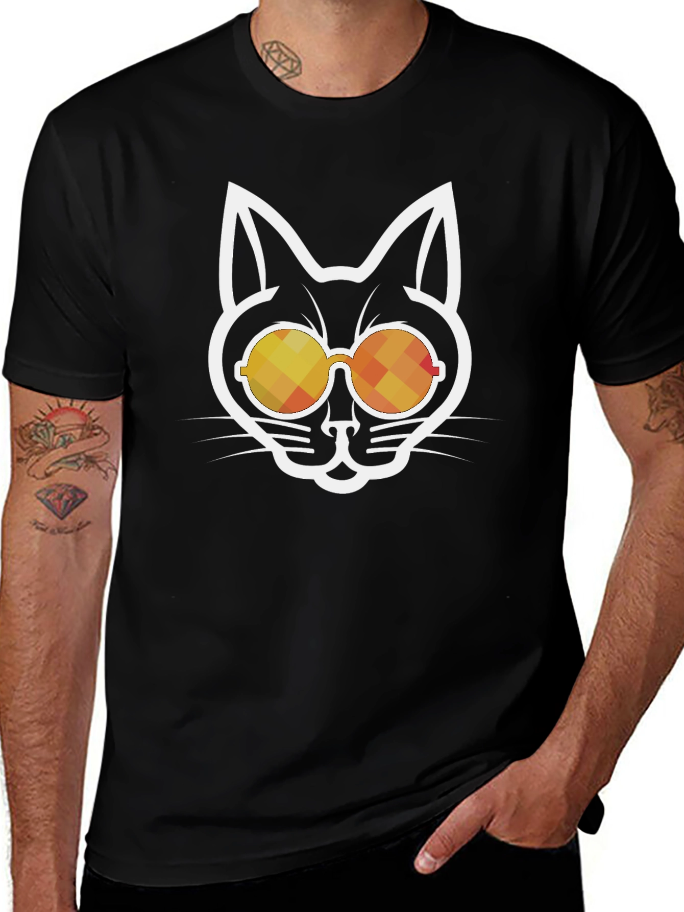Cool Cat Sunglasses Graphic Tee - Black Cotton Blend