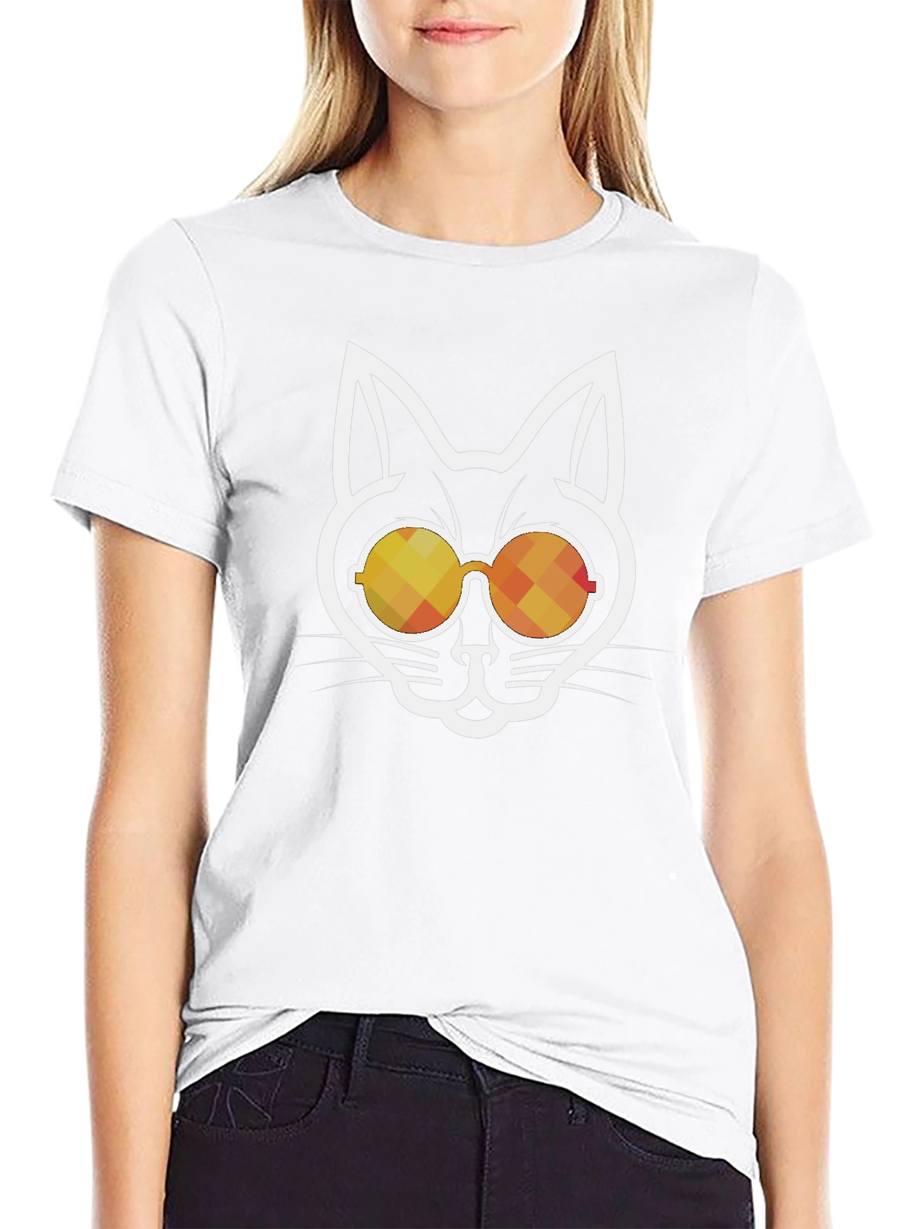 Cool Cat Sunglasses Graphic Tee - Black Cotton Blend