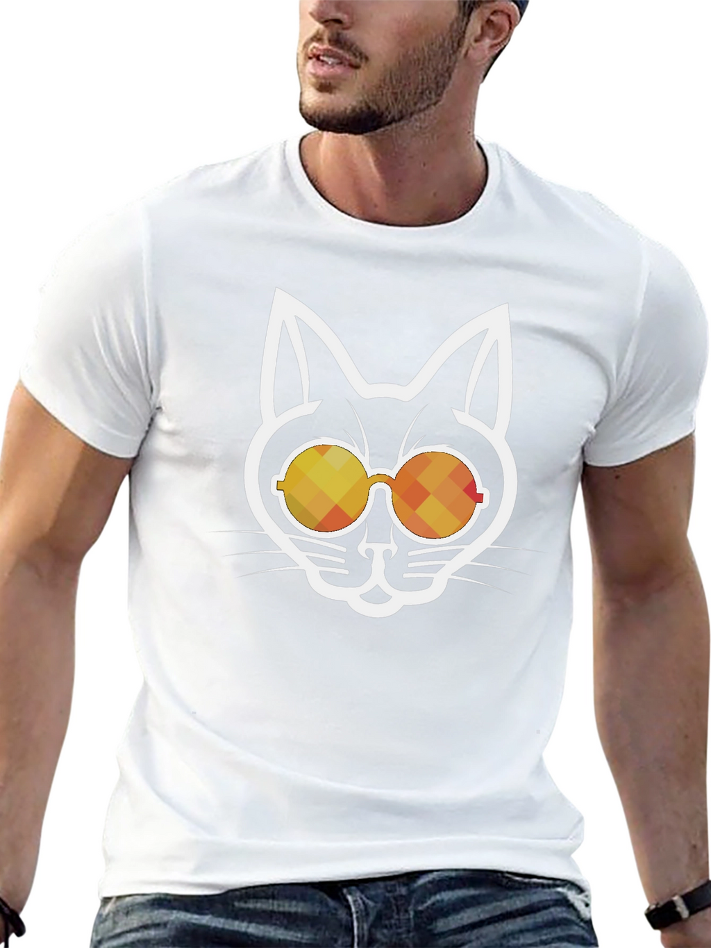 Cool Cat Sunglasses Graphic Tee - Black Cotton Blend