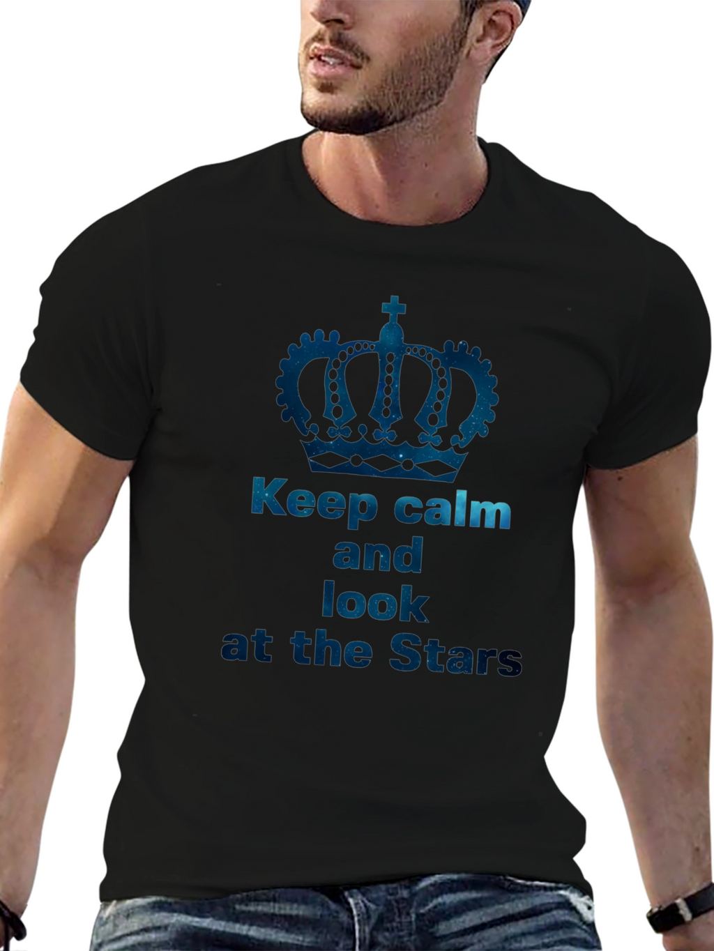 Keep Calm and Look at the Stars Black T-Shirt