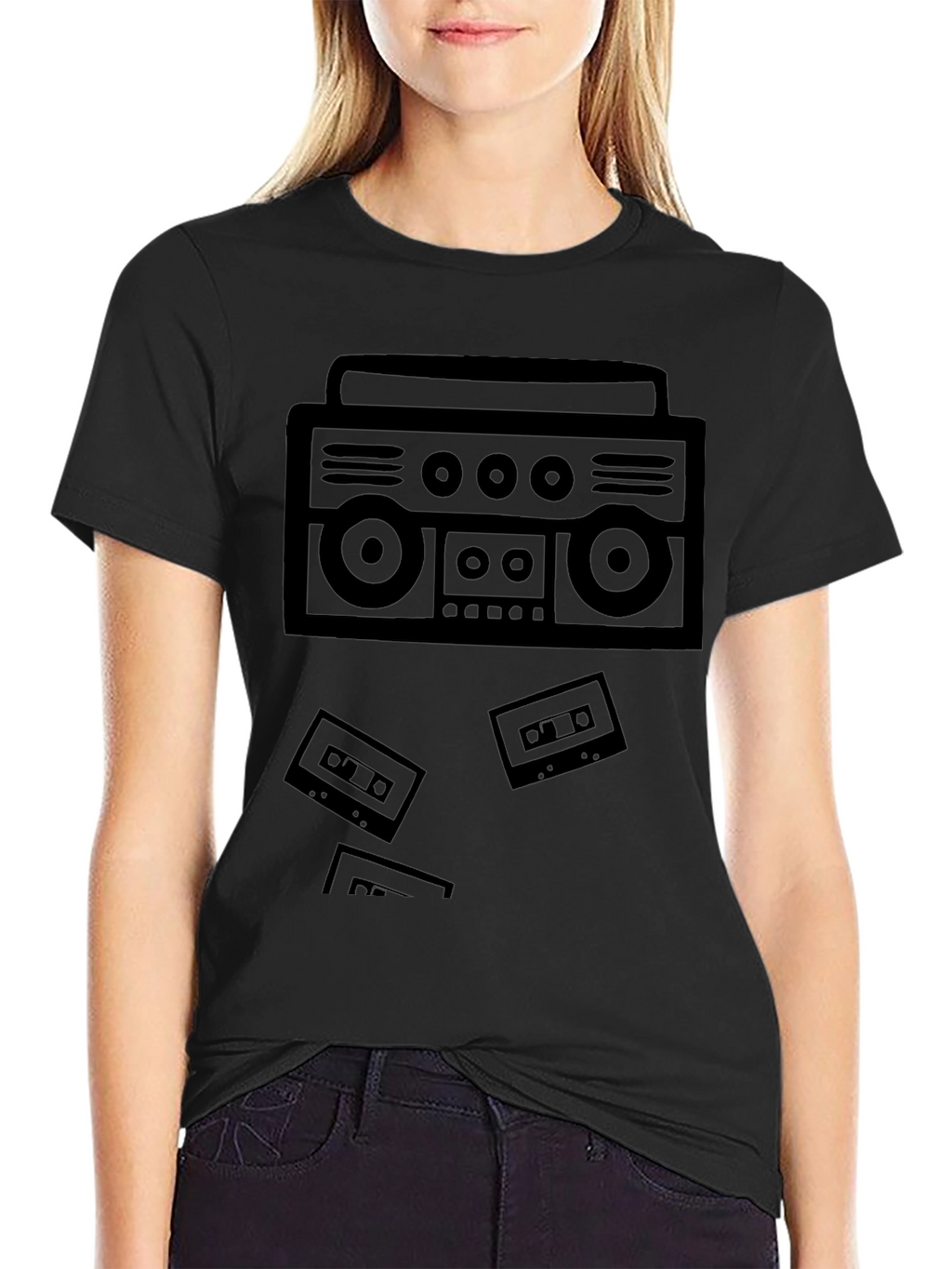 Retro Boombox Cassette Tape Black T-Shirt