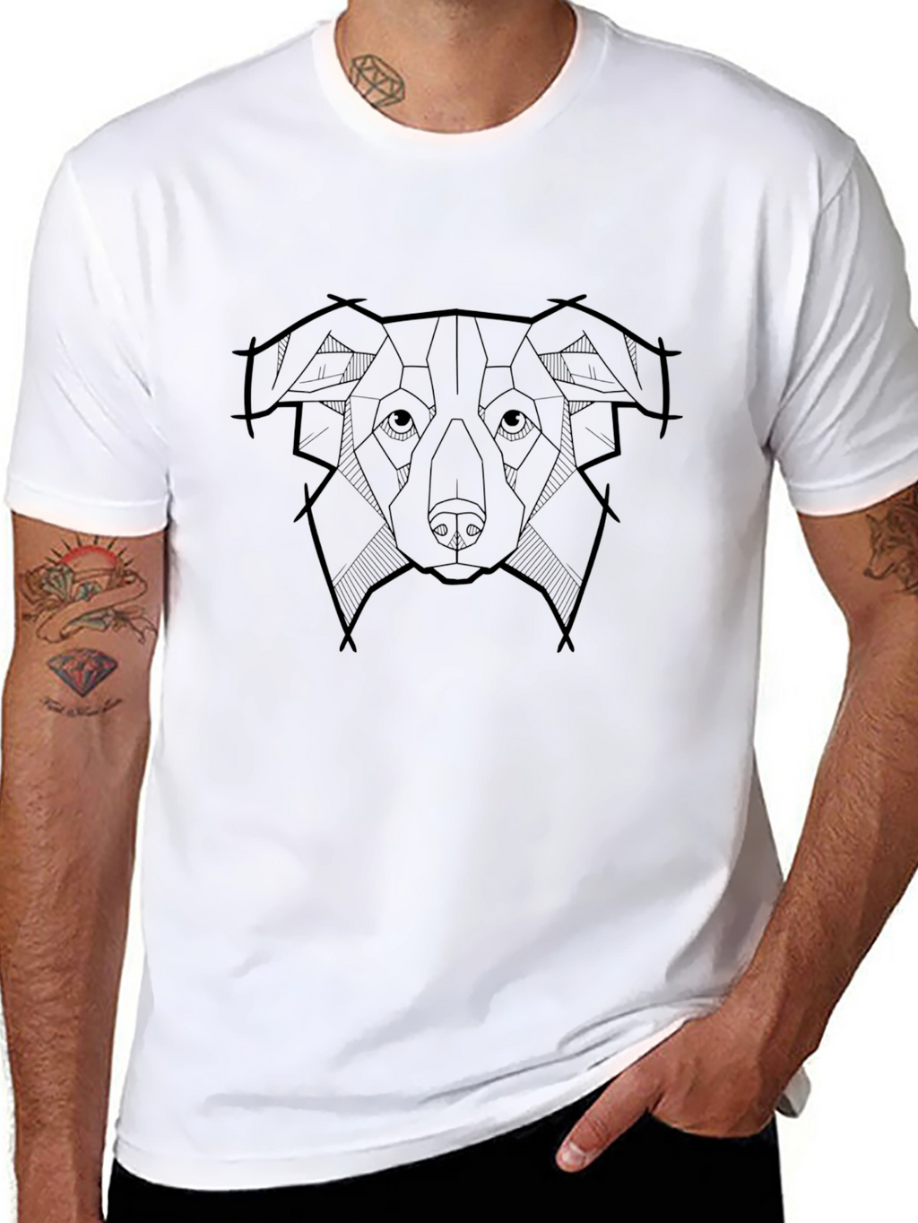 Geometric Dog Head Graphic Black T-Shirt