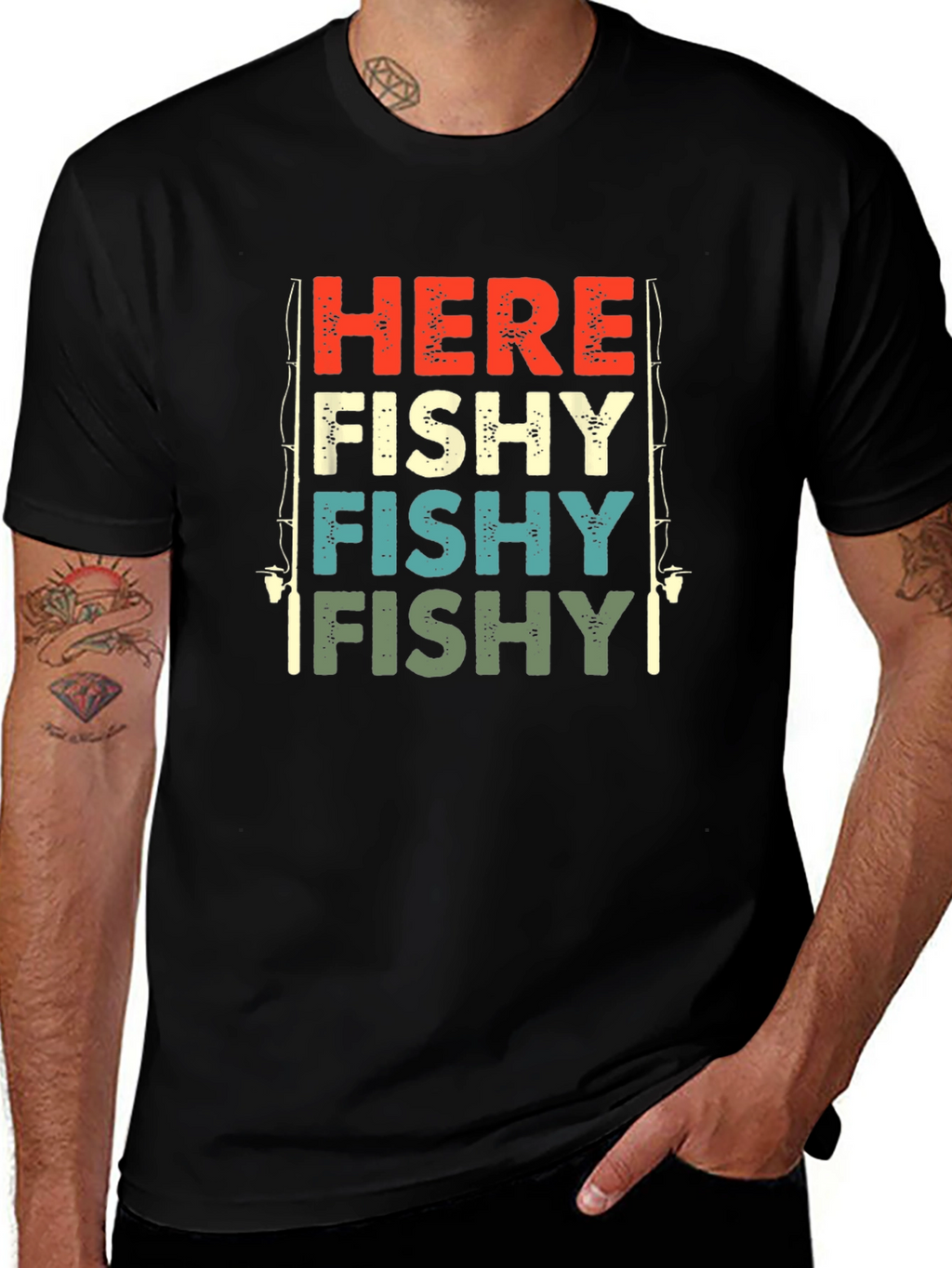 Here Fishy Retro Fishing T-Shirt