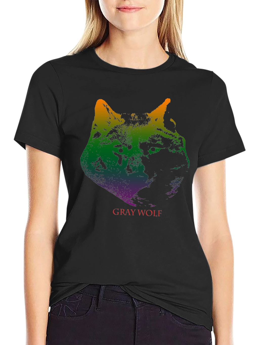 Gray Wolf Graphic Print T-Shirt