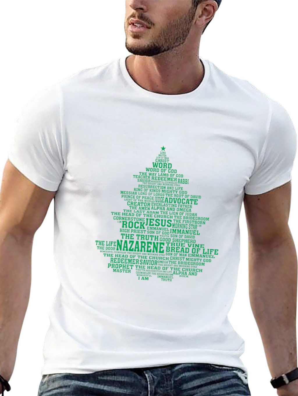 Christian Christmas Tree Word Art T-Shirt