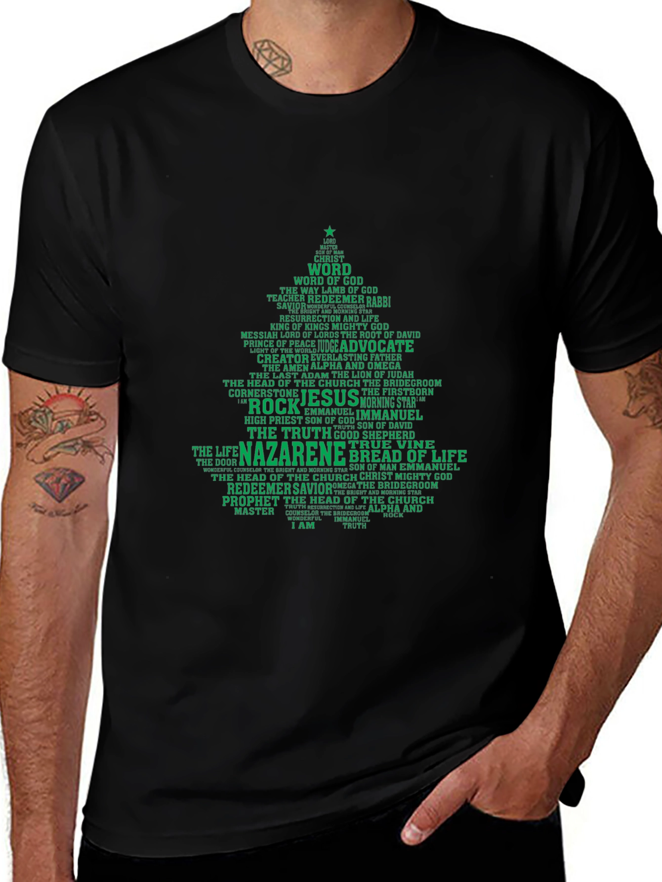 Christian Christmas Tree Word Art T-Shirt