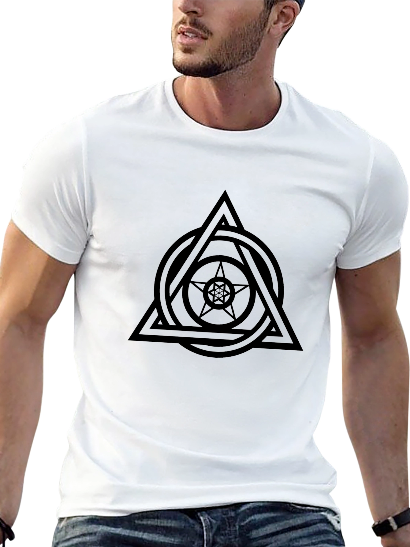 Geometric Symbol Graphic Tee - Black Casual Shirt