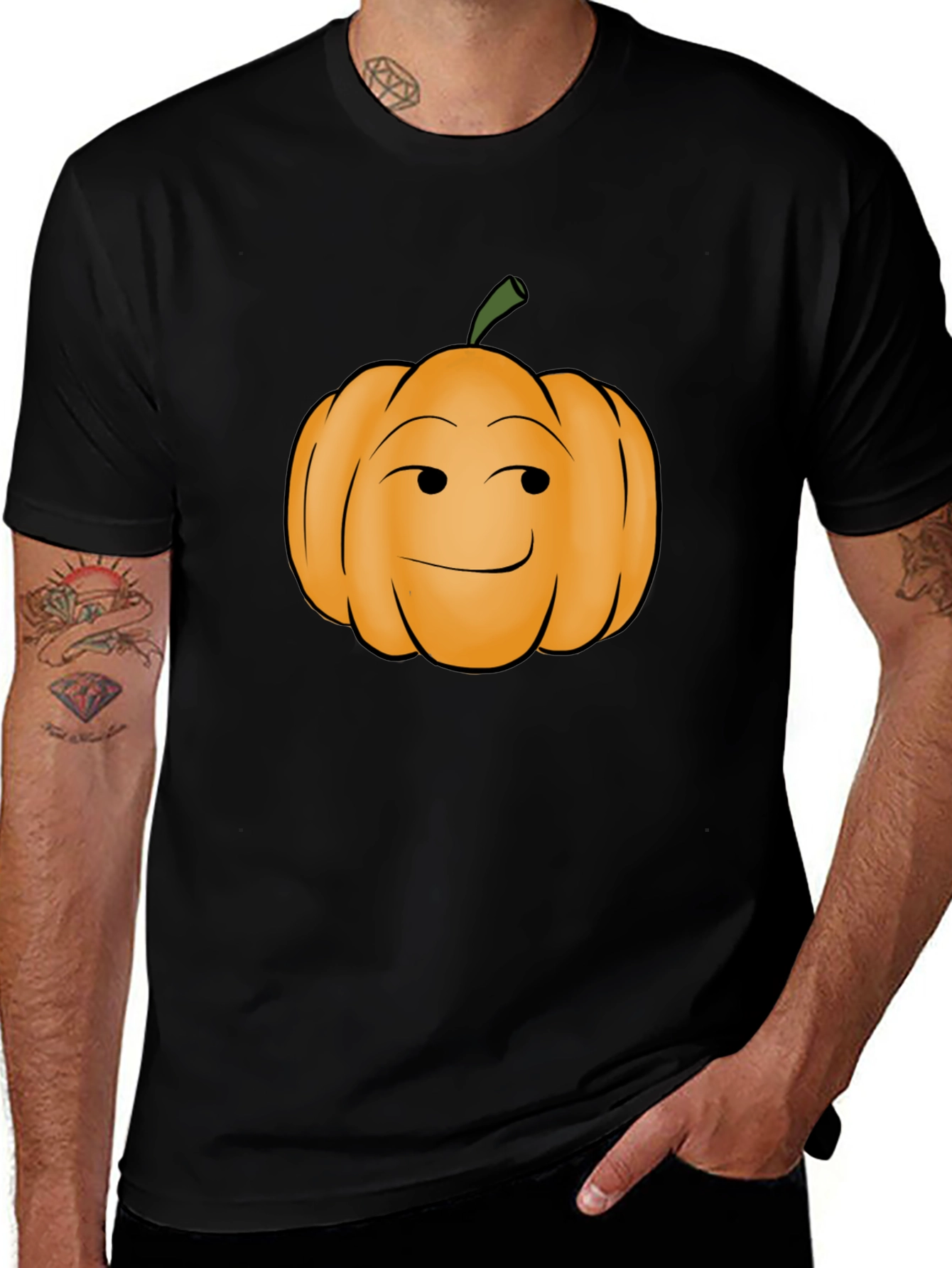 Smirking Pumpkin Graphic Tee - Black Cotton T-Shirt