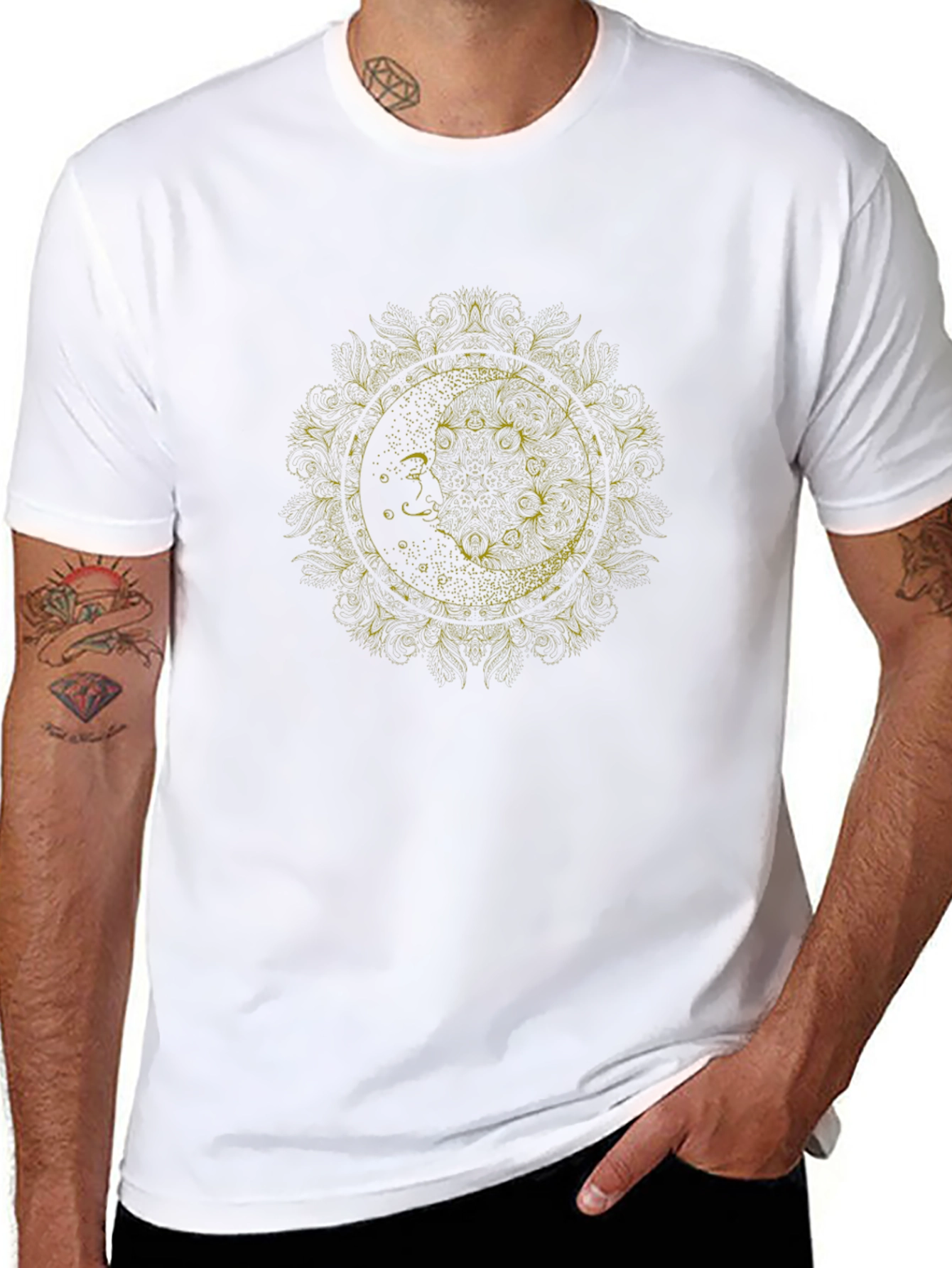 Lunar Mandala Graphic Tee - Soft Black Cotton