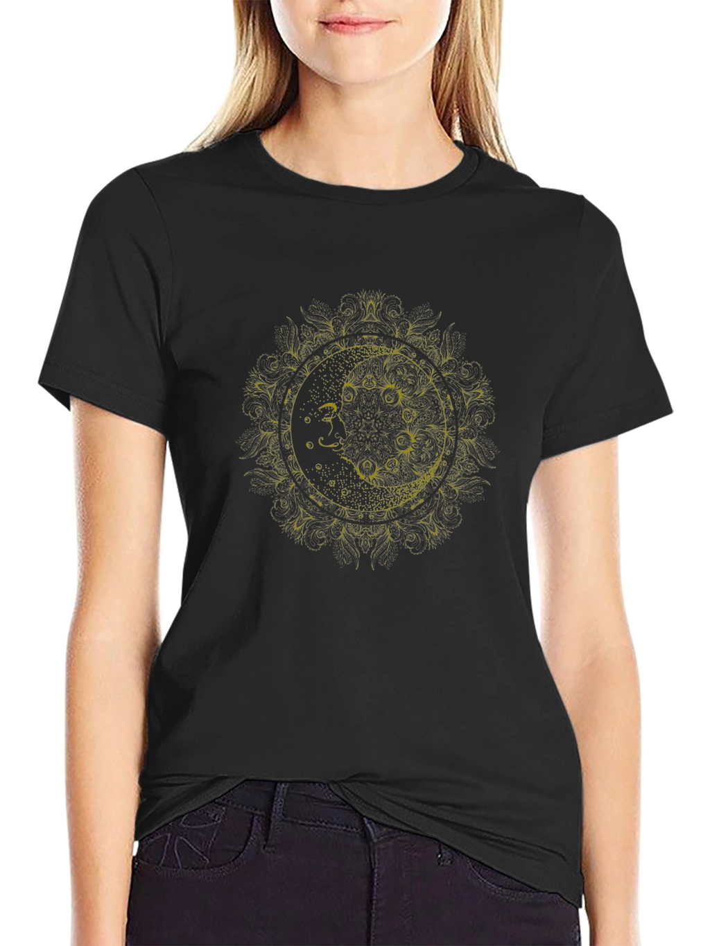 Lunar Mandala Graphic Tee - Soft Black Cotton
