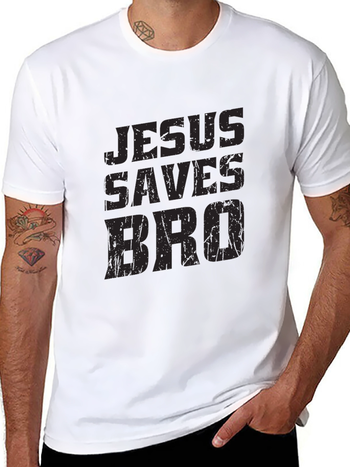 Jesus Saves Bro Black Graphic T-Shirt