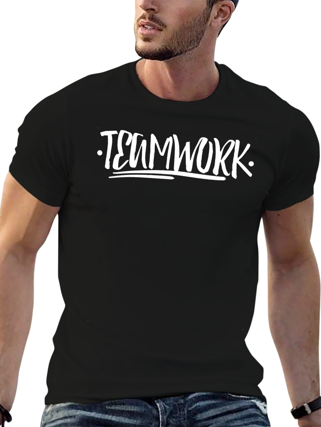 Teamwork Graphic Tee - Black Crew Neck