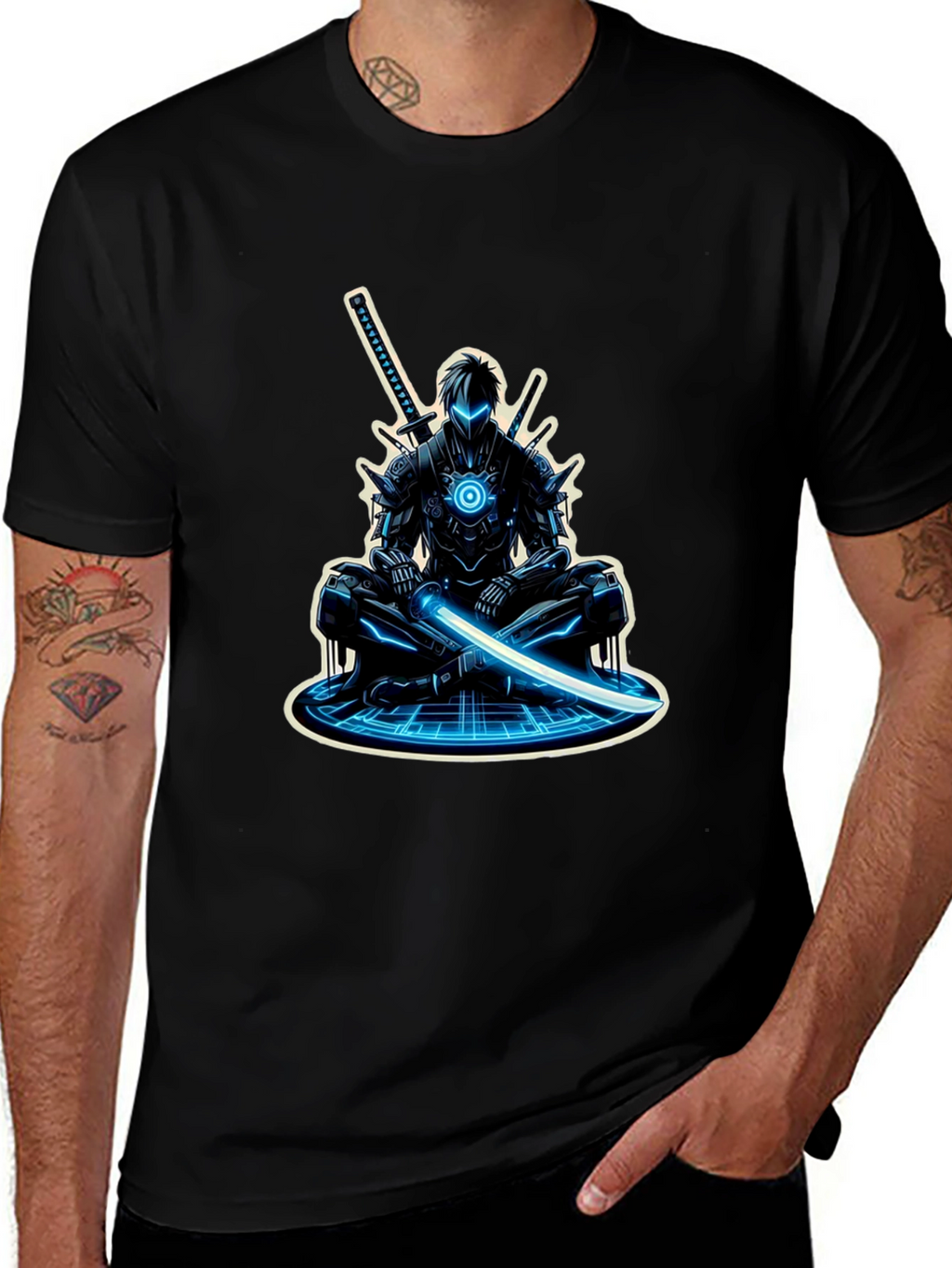 Cyber Ninja Graphic Tee - Sci-Fi Warrior Shirt