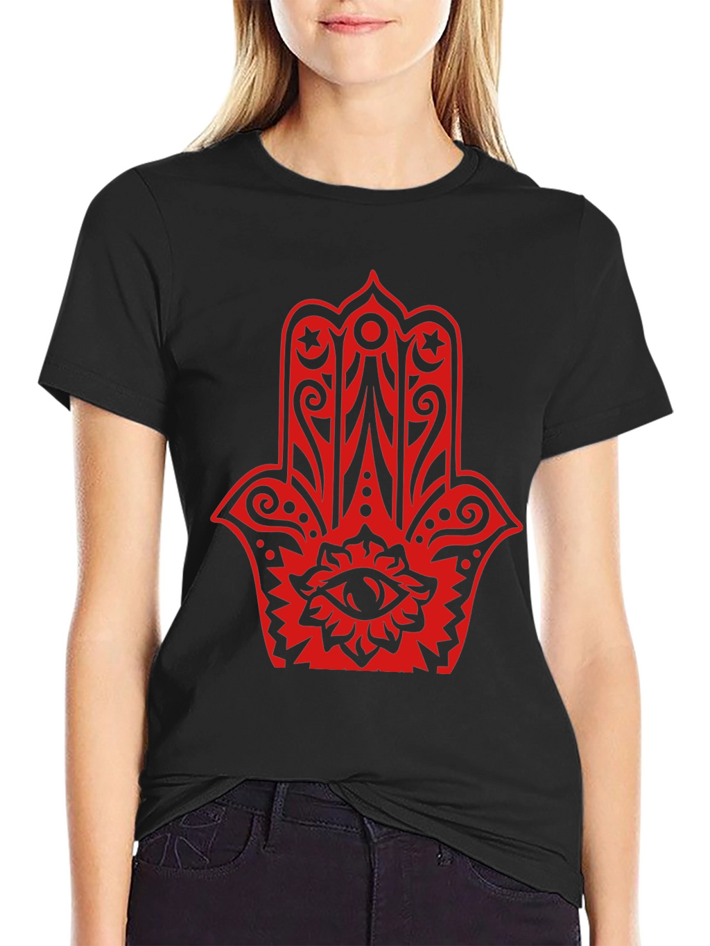 Red Hamsa Graphic Black T-Shirt