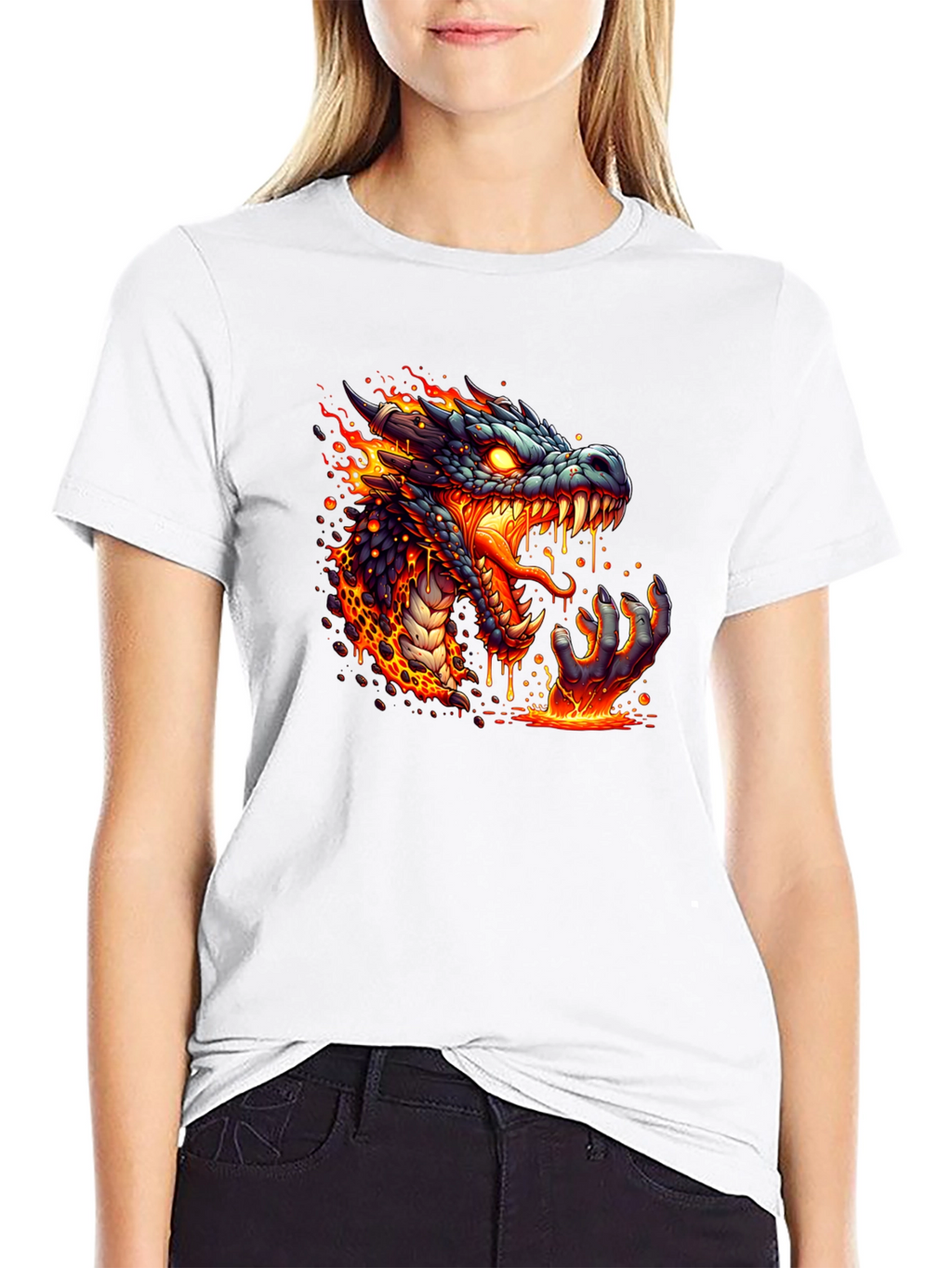 Fiery Dragon Graphic Tee - Black Cotton T-Shirt