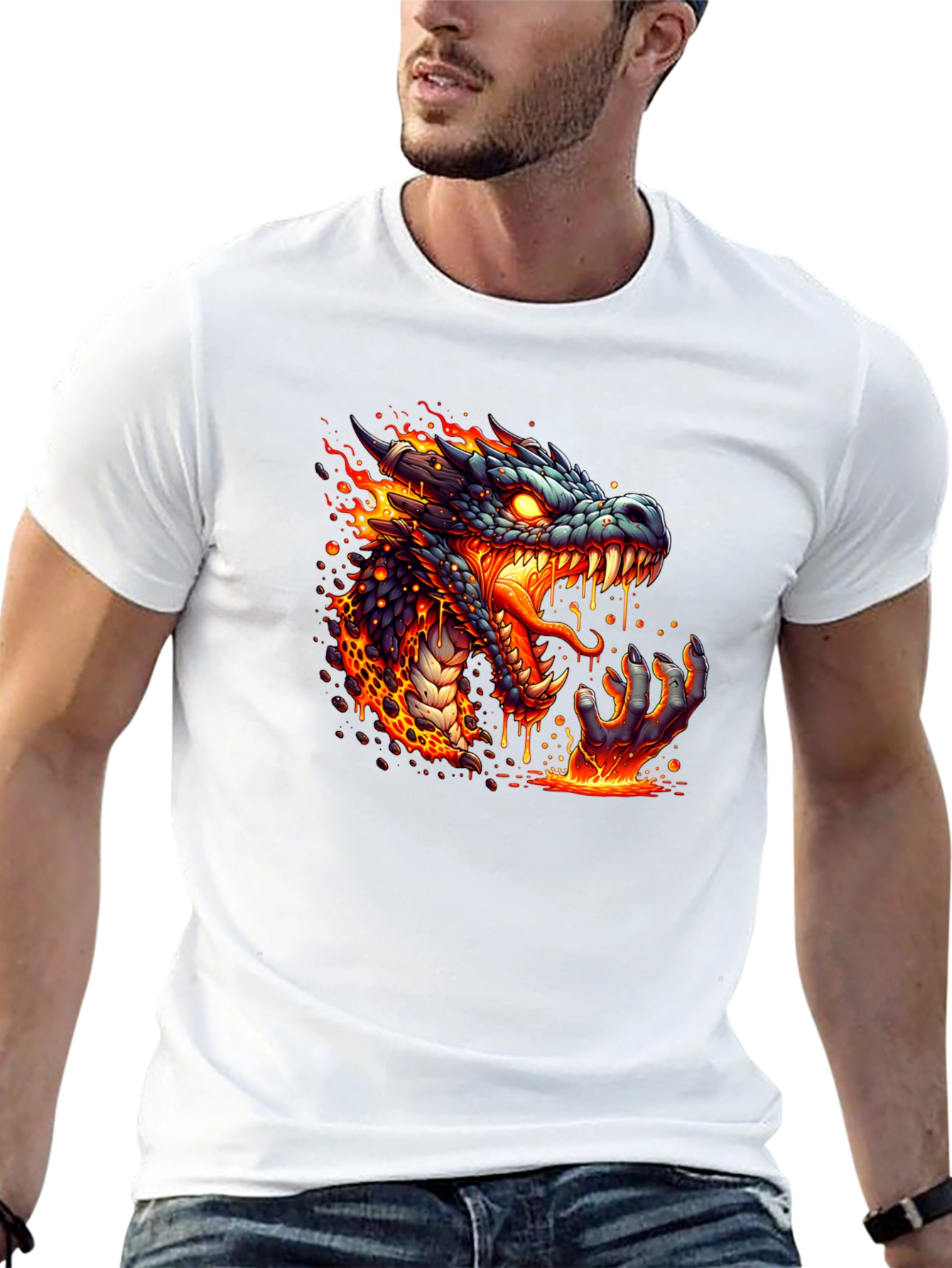 Fiery Dragon Graphic Tee - Black Cotton T-Shirt