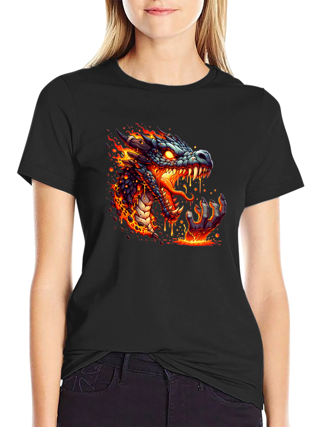 Fiery Dragon Graphic Tee - Black Cotton T-Shirt
