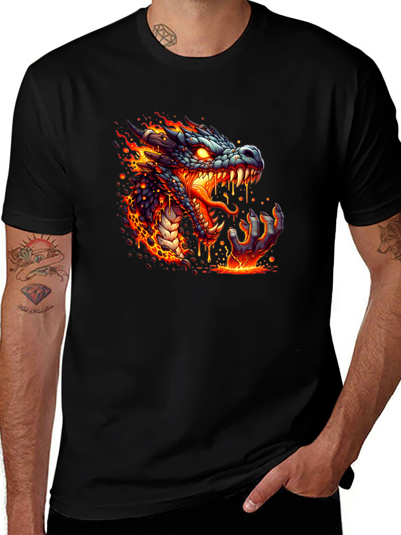 Fiery Dragon Graphic Tee - Black Cotton T-Shirt