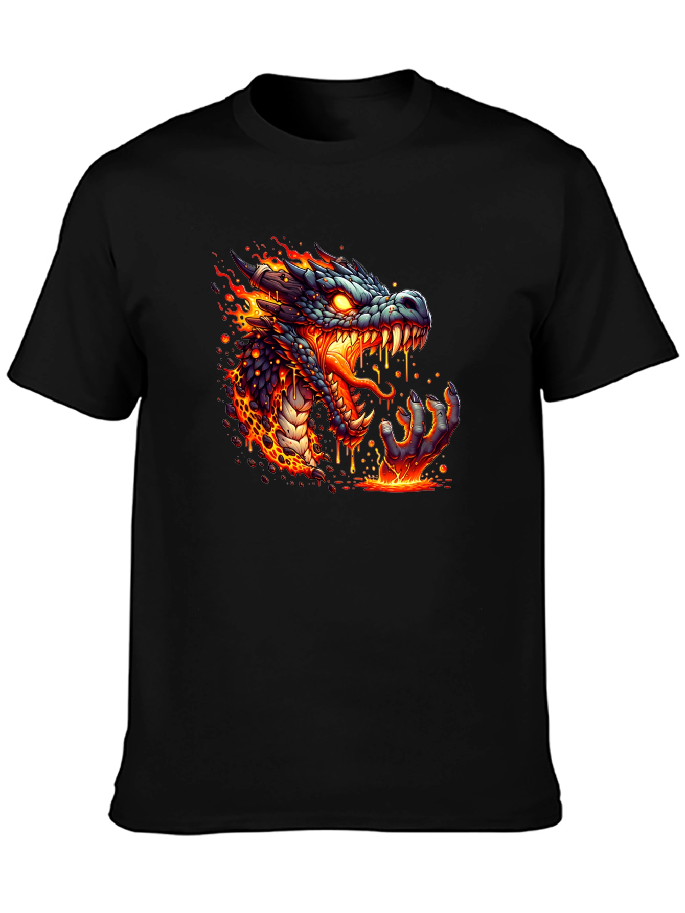 Fiery Dragon Graphic Tee - Black Cotton T-Shirt
