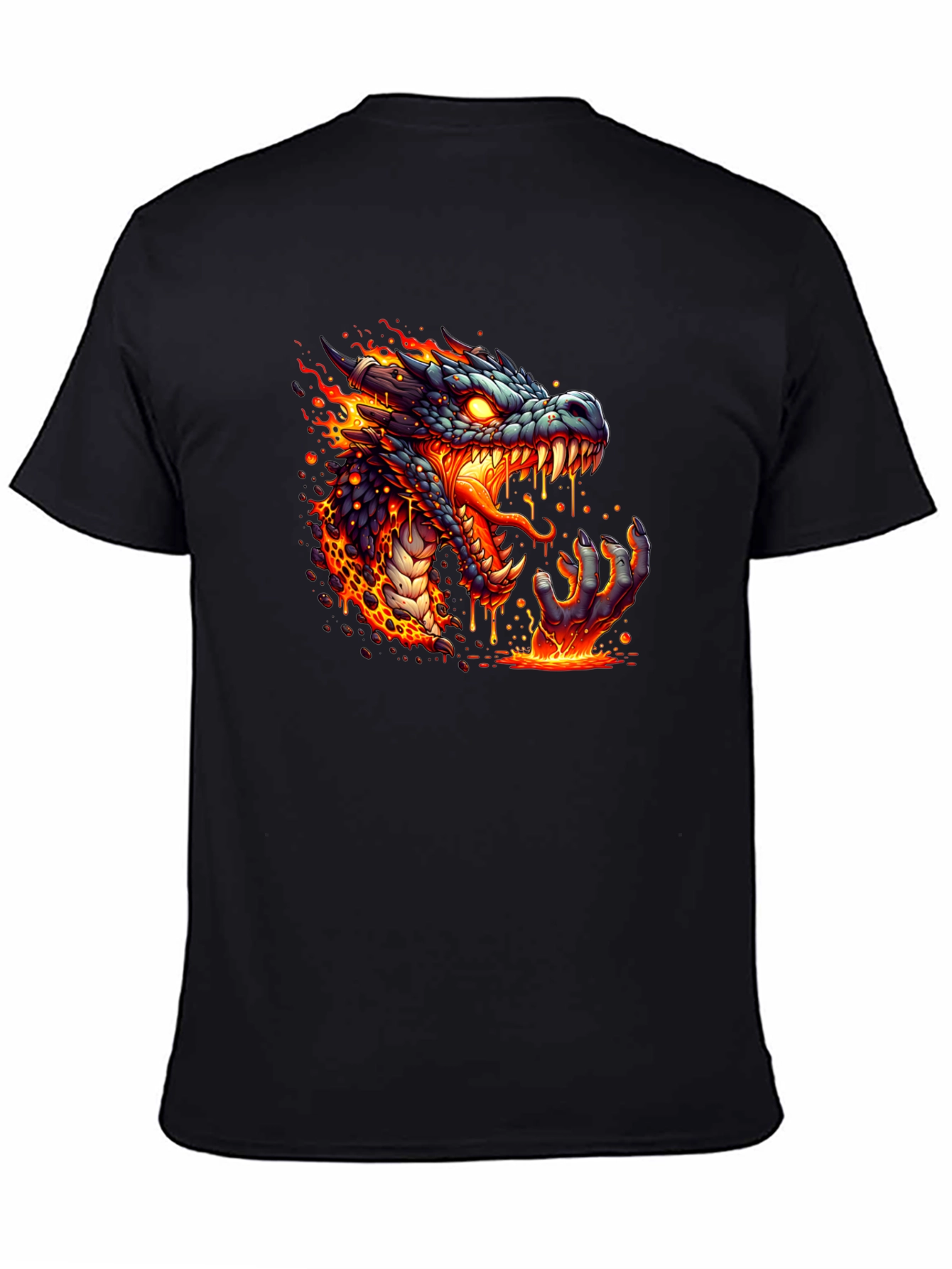 Fiery Dragon Graphic Tee - Black Cotton T-Shirt