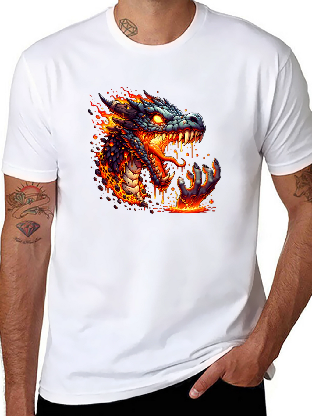 Fiery Dragon Graphic Tee - Black Cotton T-Shirt