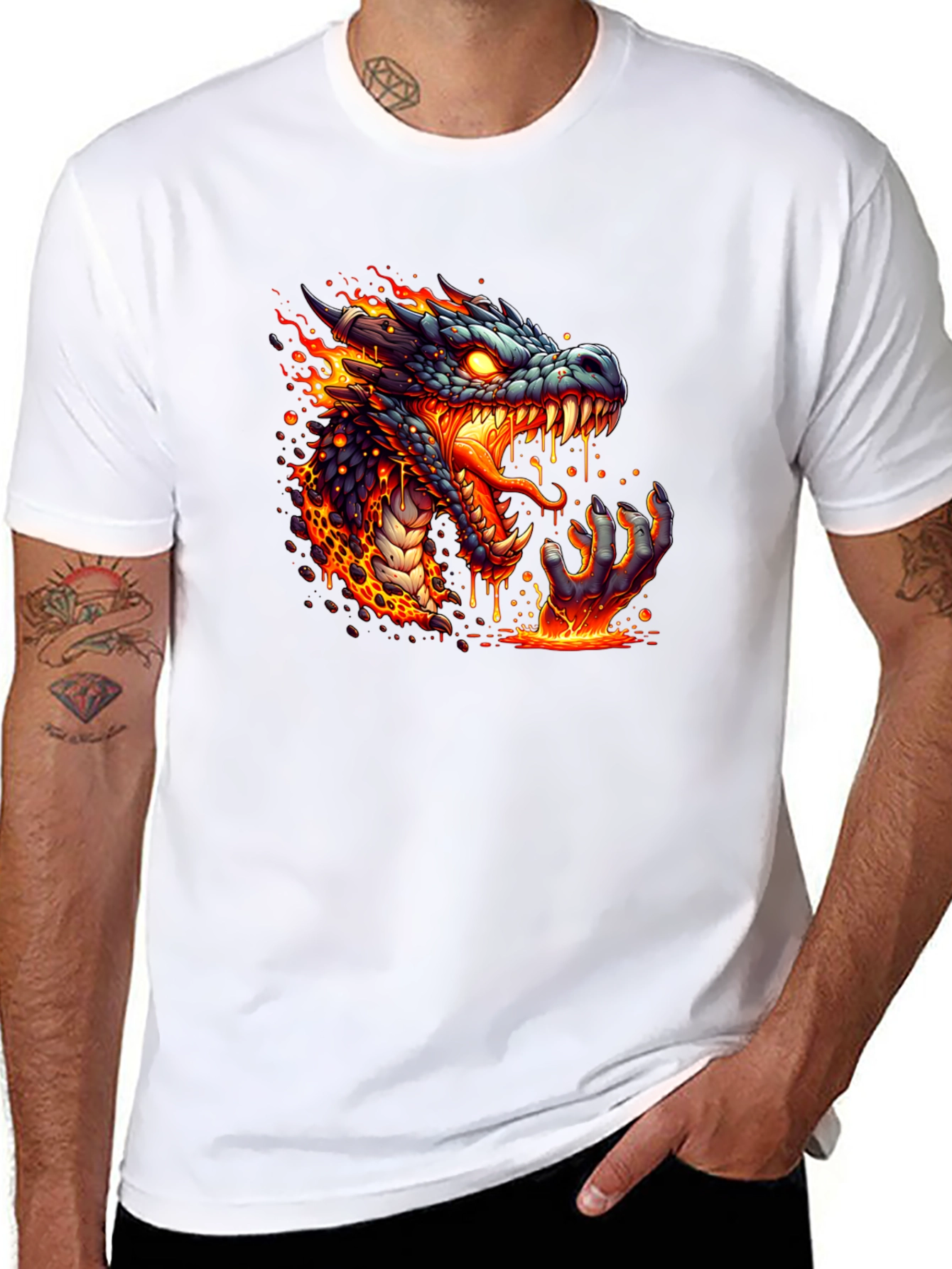 Fiery Dragon Graphic Tee - Black Cotton T-Shirt