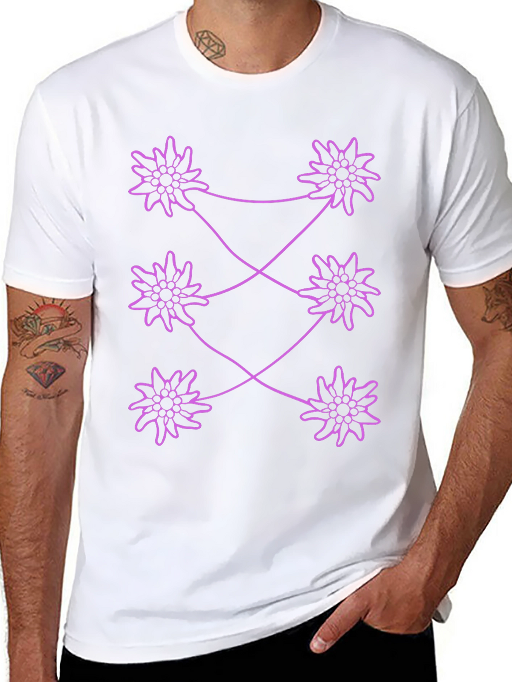 Edelweiss Pattern Black T-Shirt