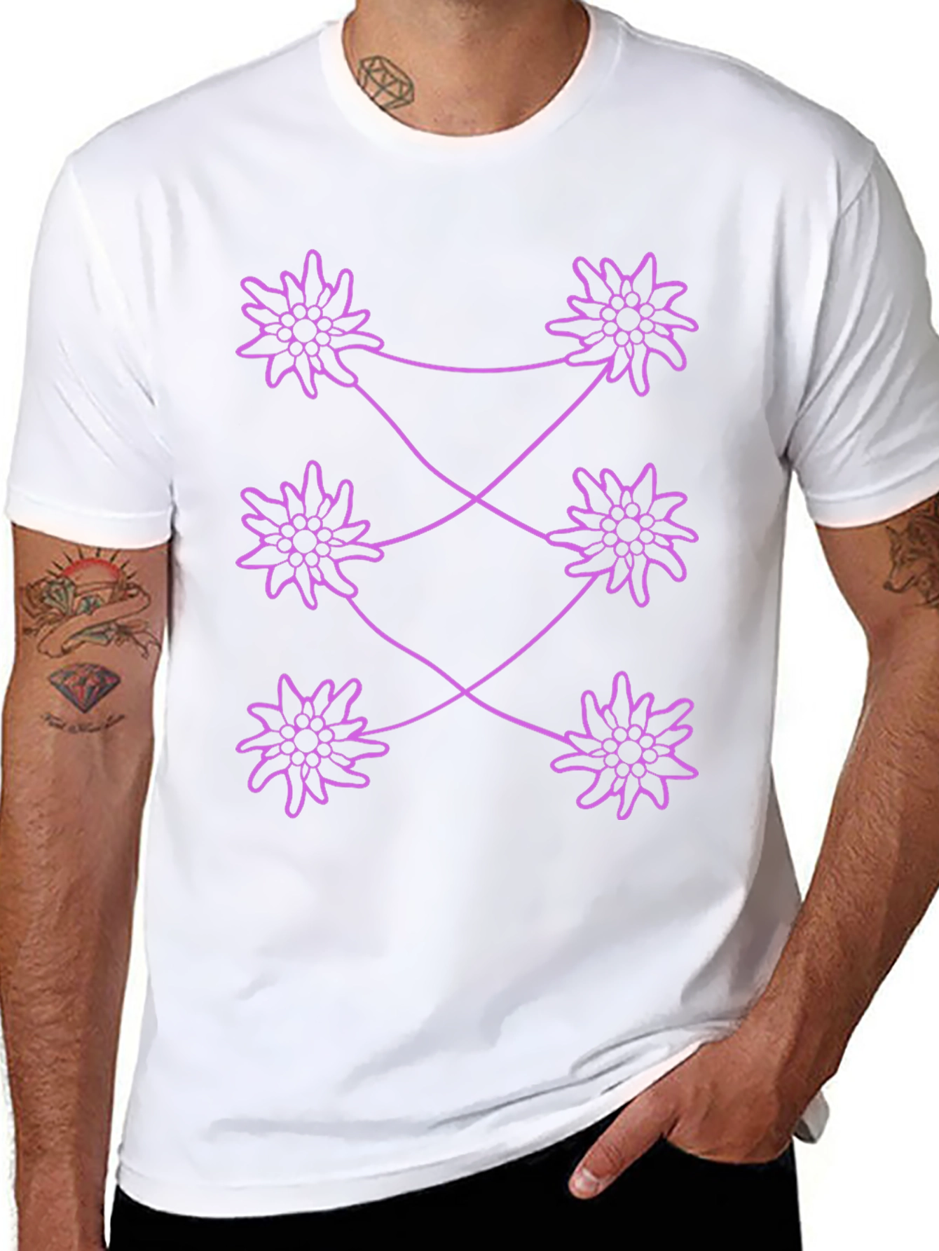 Edelweiss Pattern Black T-Shirt