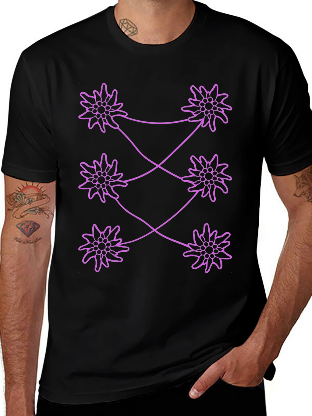 Edelweiss Pattern Black T-Shirt
