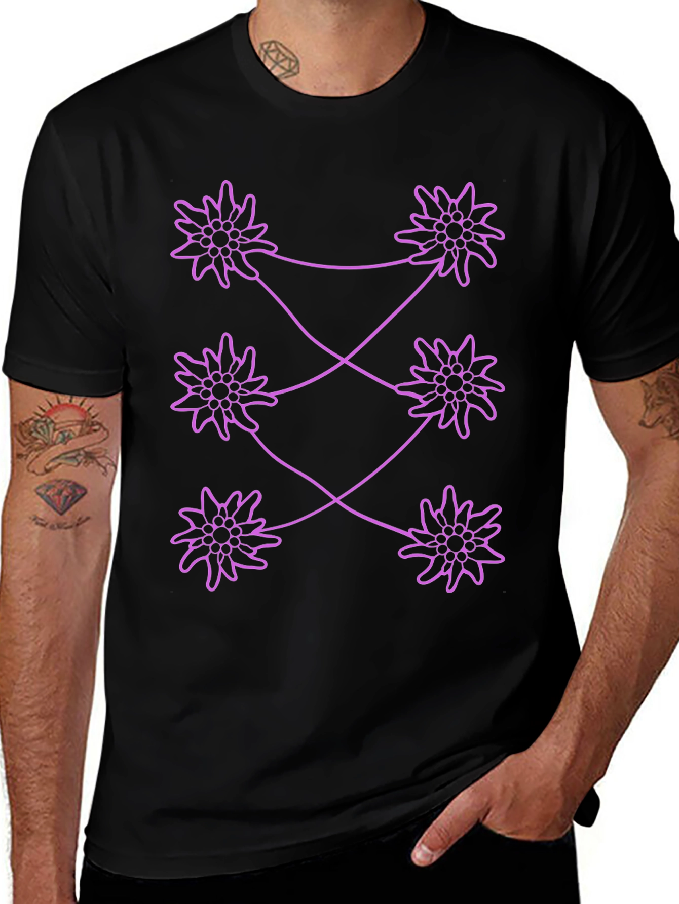 Edelweiss Pattern Black T-Shirt