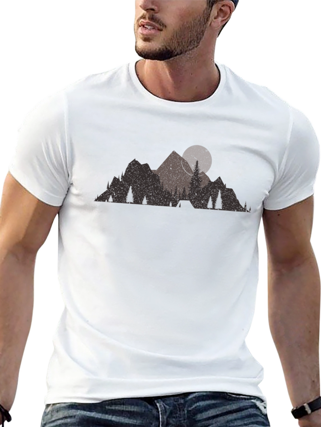 Mountain Scene Black Graphic T-Shirt