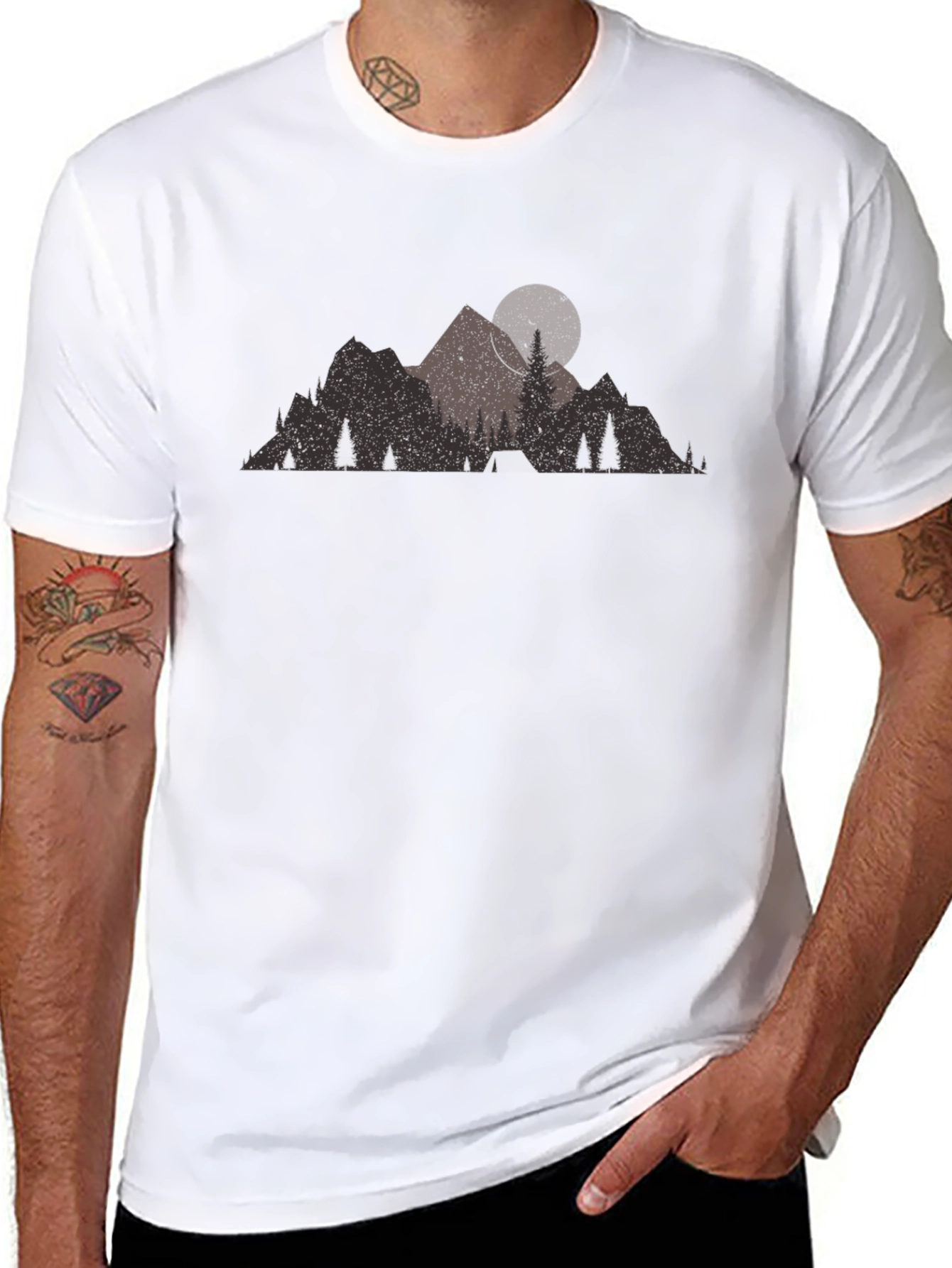 Mountain Scene Black Graphic T-Shirt