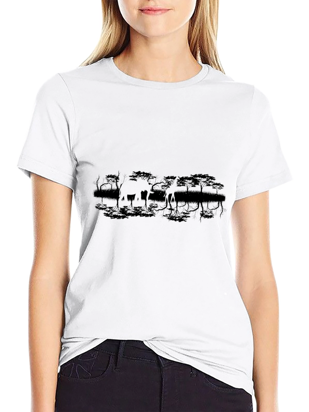 Giraffe Silhouette Black T-Shirt