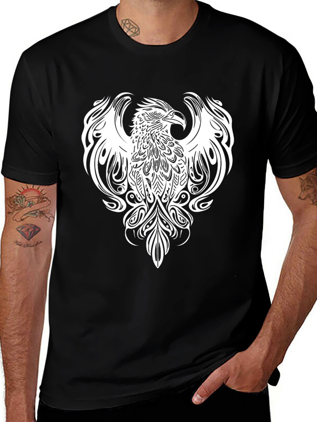 Phoenix Graphic Tee - Stylish Black Cotton Blend Shirt
