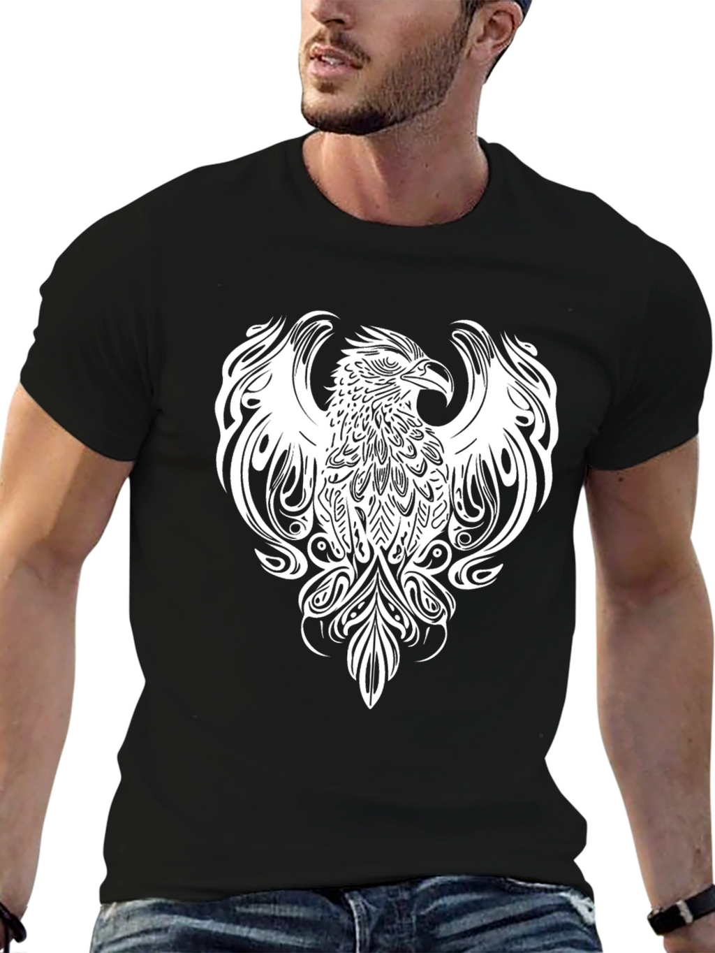 Phoenix Graphic Tee - Stylish Black Cotton Blend Shirt