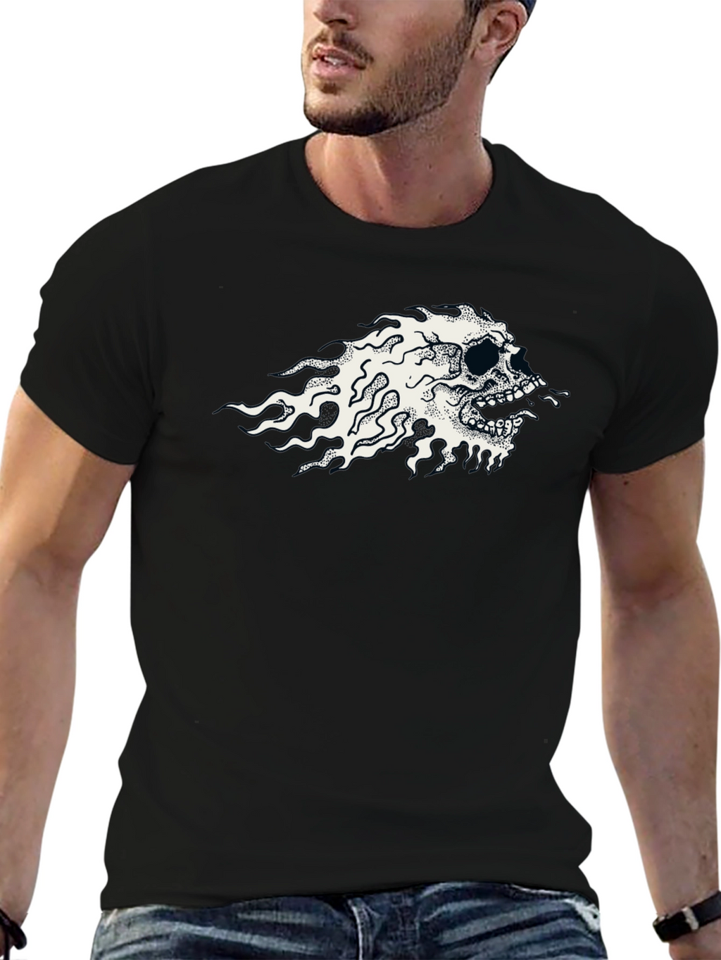 Flaming Skull Graphic Black T-Shirt