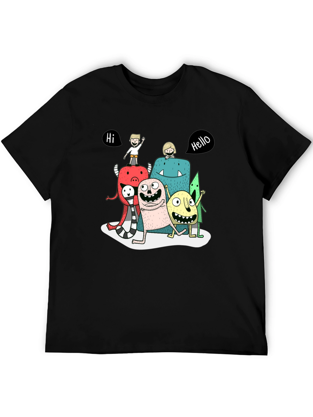 Monster Cartoon Graphic Tee - Black Casual T-Shirt